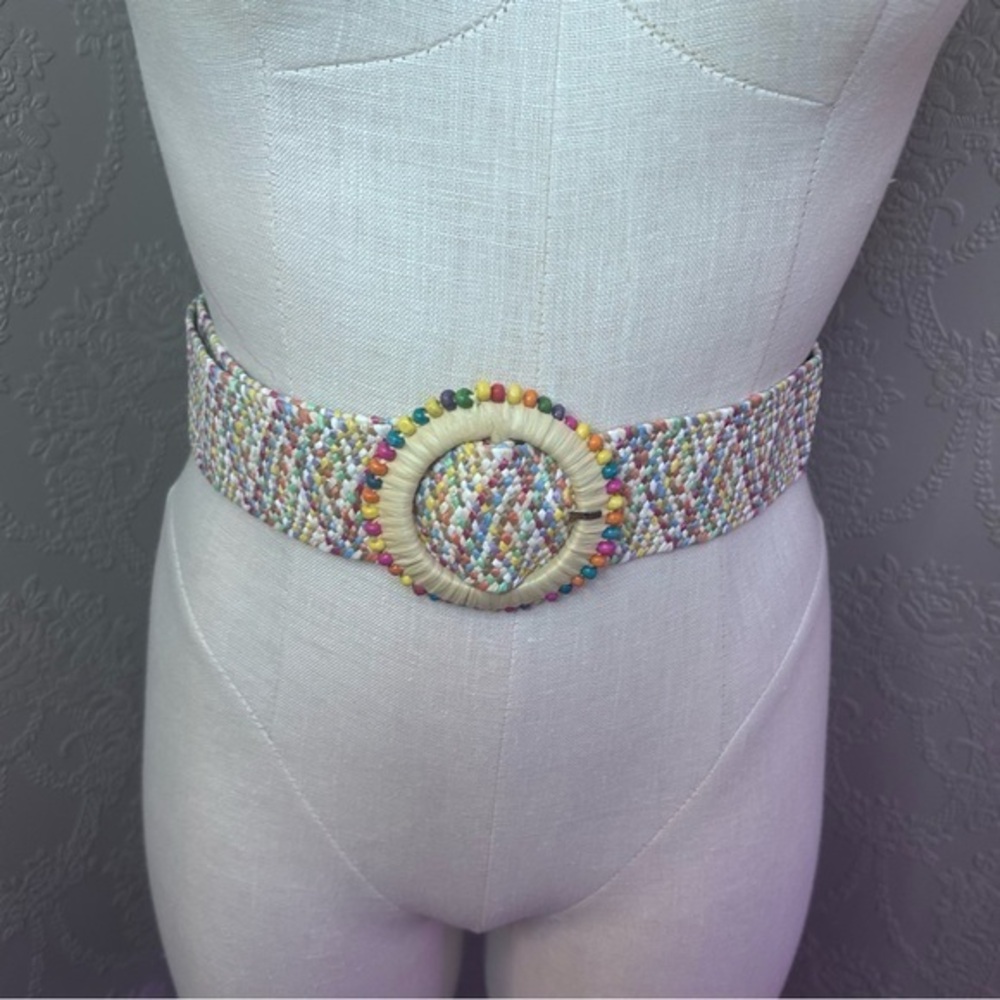 Cream Decorative Belt with Intricate Design and Circular Emblem